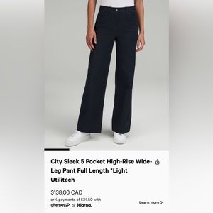 Lululemon City Sleek 5 Pocket Wide Leg Pants **⅞ length